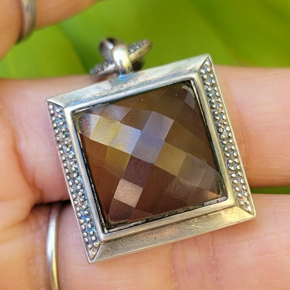 Gorgeous cushion cut smoky topaz square tiny beaded 925 sterling silver …